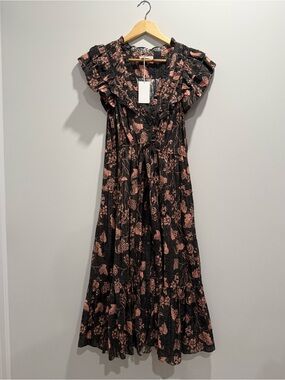 Ulla Johnson Black Maxi Dress with Dusty Rose Floral Print